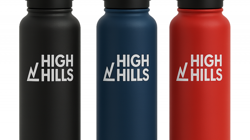 Gourdes de sport Highhills noires, bleues et rouges